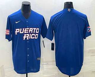 Men%27s Puerto Rico Baseball Blank 2023 Royal World With Patch Classic Stitched Jersey